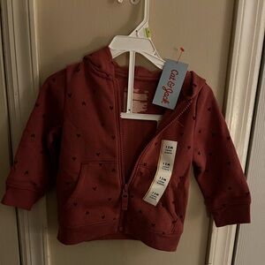 Cat & Jack maroon and pick blend with dark maroon hearts Heart Zip-Up. 12 months
